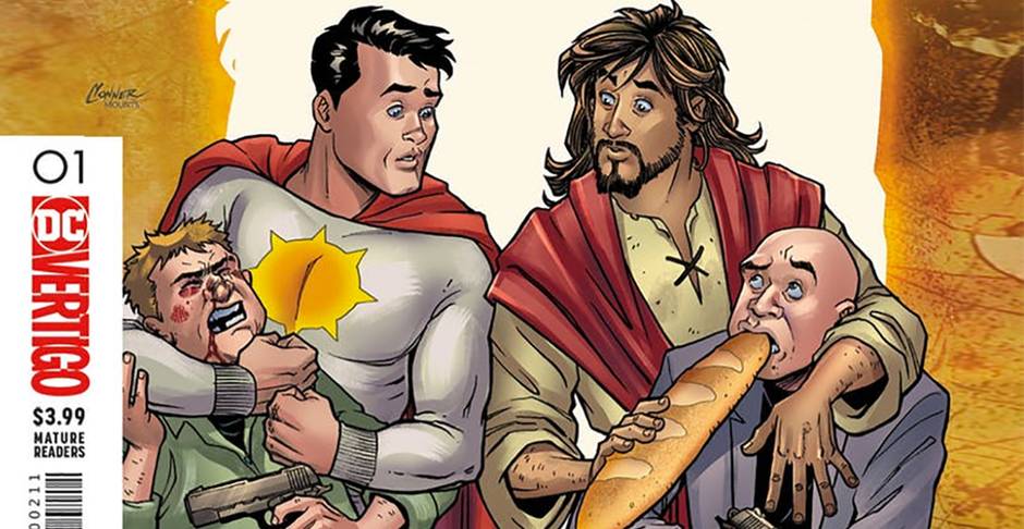 Sun-Man y Jesús en la portada de la nueva serie de cómic,