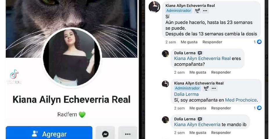 Captura de pantalla de la red de Kiana Ailyin Echevarria antes de ser cerrada,MedProchoice México, abortos clandestinos