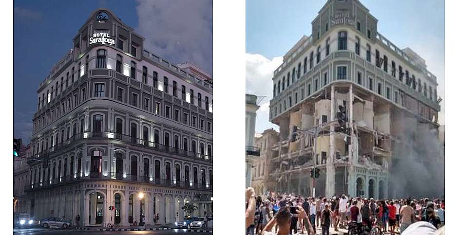 El Hotel Saratoga antes y después de la explosión,Hotel Saratoga