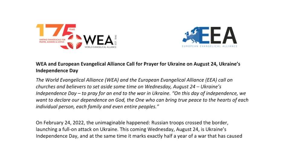 Llamado mundial a la oración en el Día de la Independencia de Ucrania